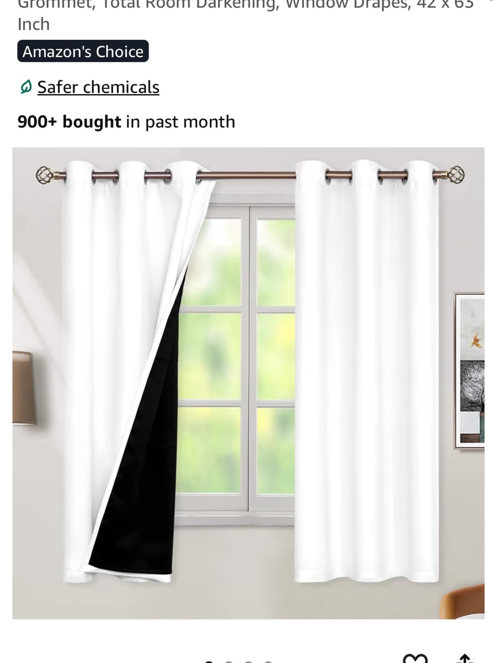 White Blackout Grommet Curtains - Black Lining -